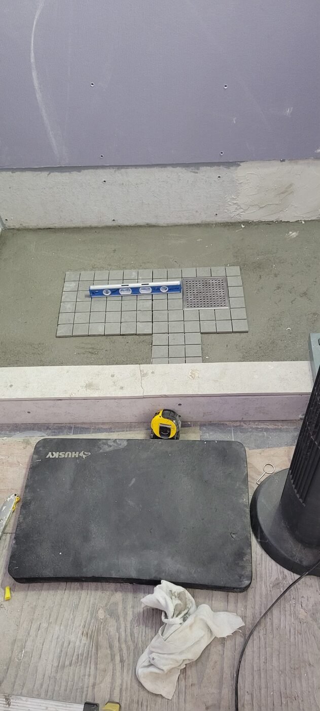 Shower pan tile layout in progress